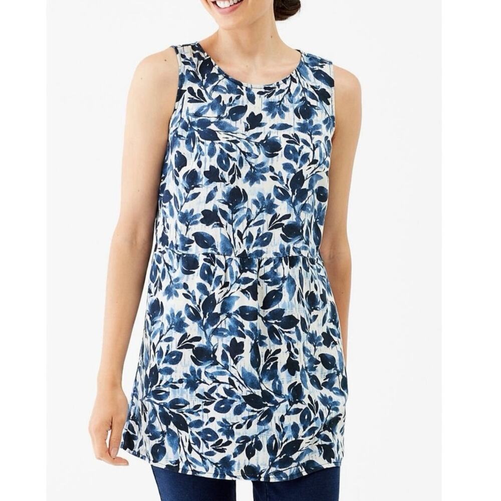 J. Jill Purejill Floral Sleeveless Tunic Top‎ Small Tiered 100% Tencel Tank